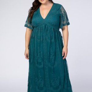 NWT PinkBlush Teal Lace Mesh Overlay Maternity Maxi Dress | 1X